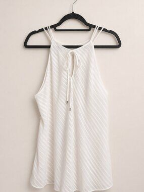White House Black Market White Tonal Stripe Halter Top Size L